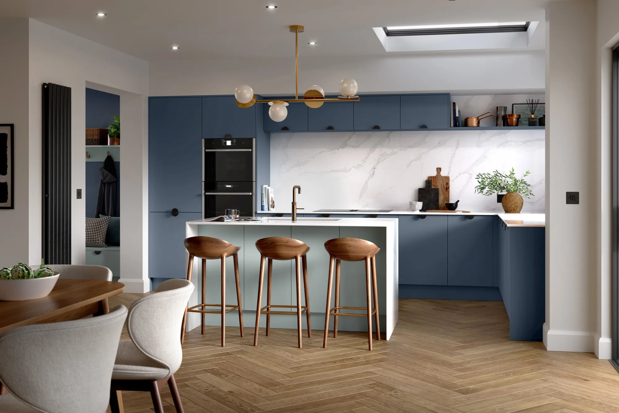 Zurfiz Supermatt Colonial Blue with Supermatt Duck Egg doors, from the made to measure range